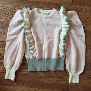 LSF Loveshack Look Listicle Puff Sleeve Elegant Ruffled Pink Sweater